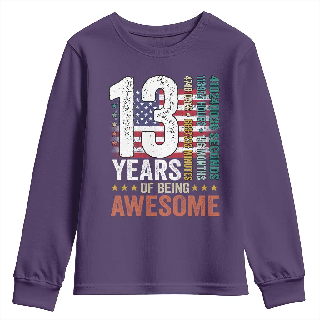 Funny 13th Birthday Youth Sweatshirt 13 Years 156 Months Of Being Awesome American Flag - Wonder Print Shop