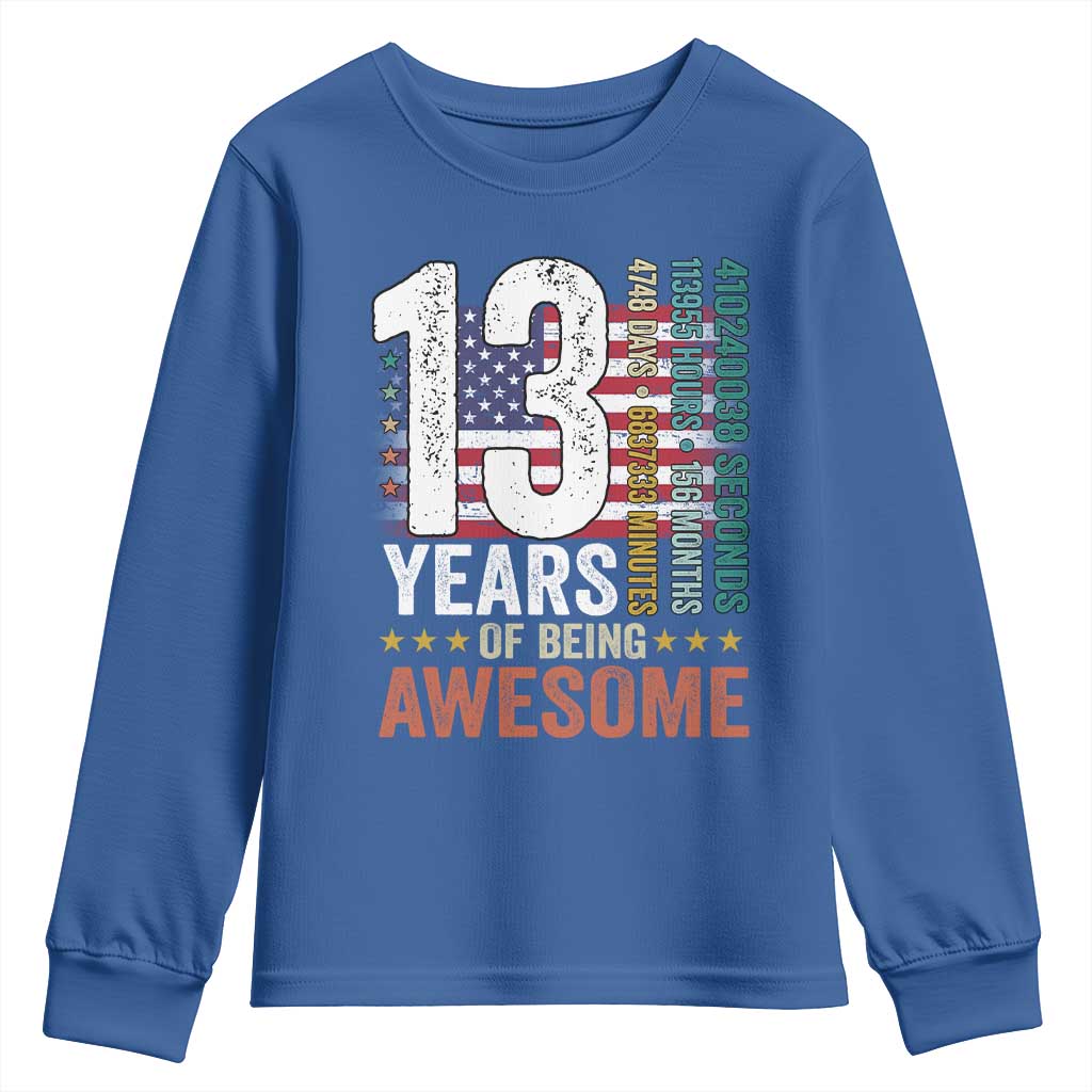 Funny 13th Birthday Youth Sweatshirt 13 Years 156 Months Of Being Awesome American Flag - Wonder Print Shop