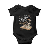 A New Chapter Begins Retired 2026 Baby Onesie Retired Teacher Floral Book - Wonder Print Shop