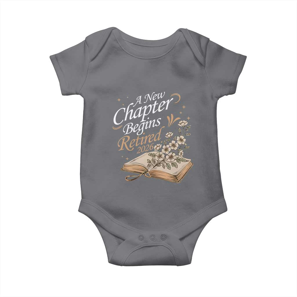 A New Chapter Begins Retired 2026 Baby Onesie Retired Teacher Floral Book - Wonder Print Shop