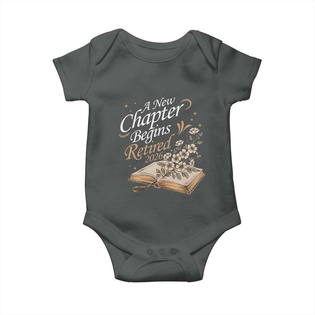 A New Chapter Begins Retired 2026 Baby Onesie Retired Teacher Floral Book - Wonder Print Shop