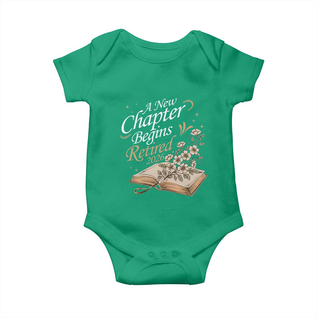 A New Chapter Begins Retired 2026 Baby Onesie Retired Teacher Floral Book - Wonder Print Shop