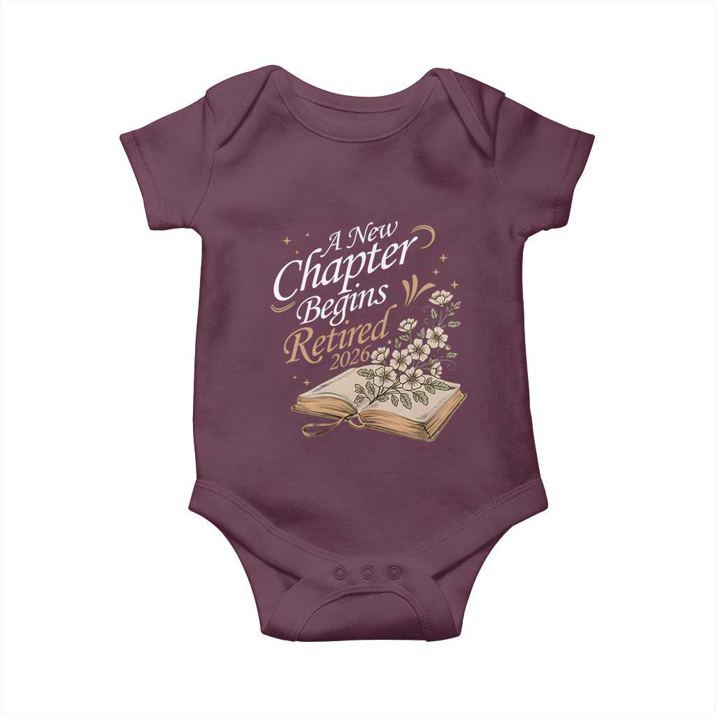 A New Chapter Begins Retired 2026 Baby Onesie Retired Teacher Floral Book - Wonder Print Shop