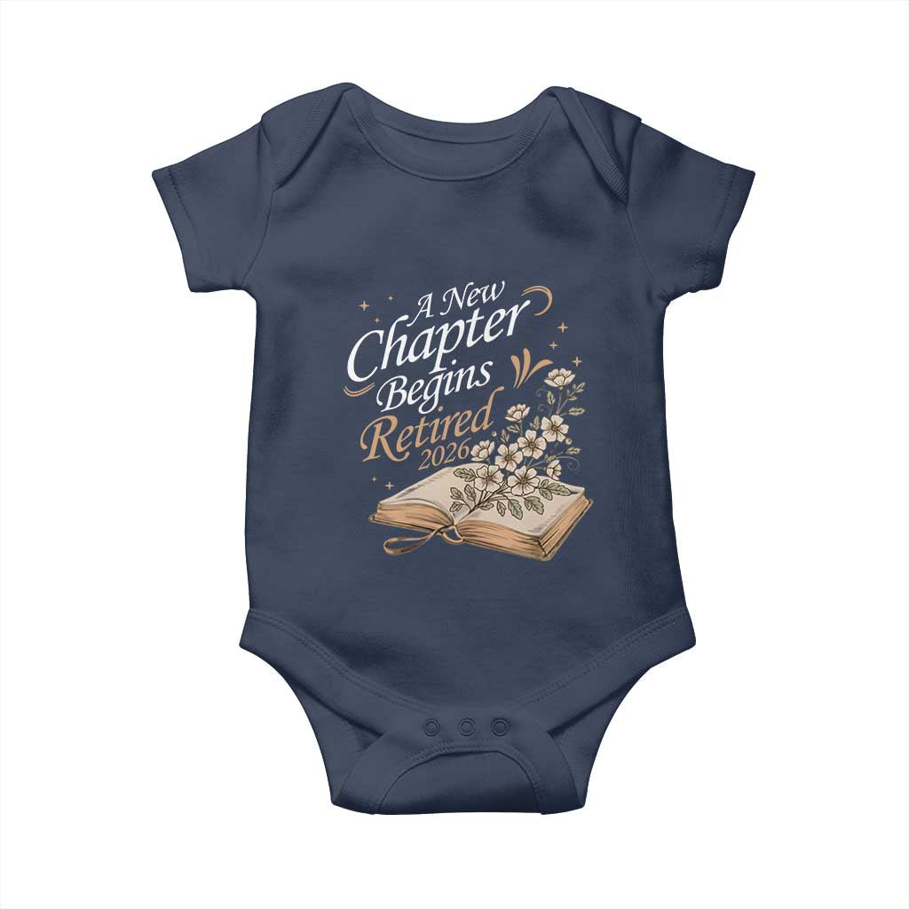 A New Chapter Begins Retired 2026 Baby Onesie Retired Teacher Floral Book - Wonder Print Shop