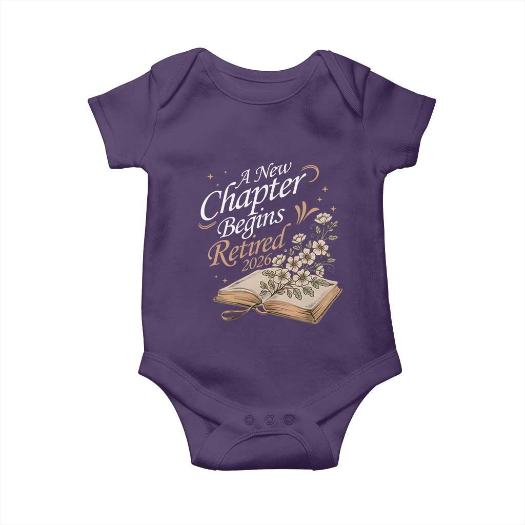 A New Chapter Begins Retired 2026 Baby Onesie Retired Teacher Floral Book - Wonder Print Shop