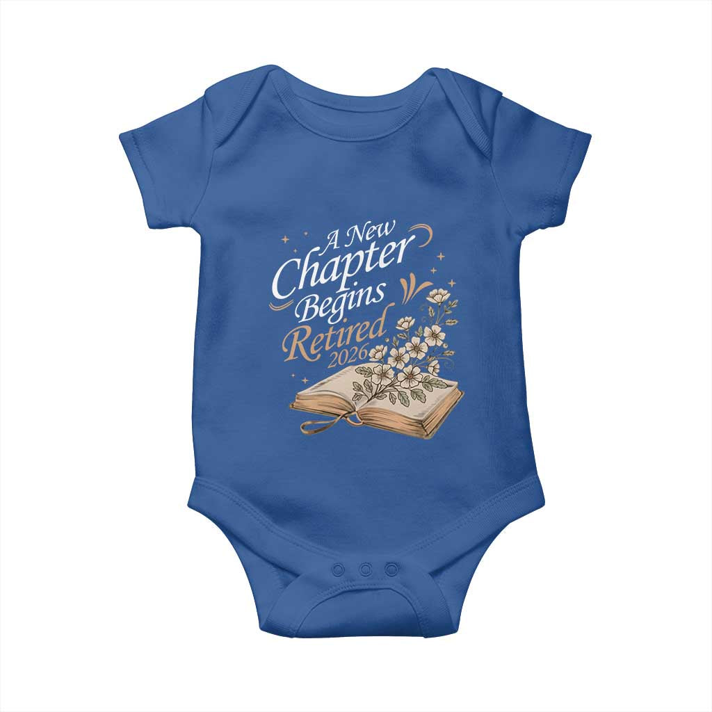 A New Chapter Begins Retired 2026 Baby Onesie Retired Teacher Floral Book - Wonder Print Shop