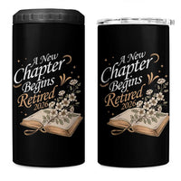 A New Chapter Begins Retired 2026 4 in 1 Can Cooler Tumbler Retired Teacher Floral Book - Wonder Print Shop