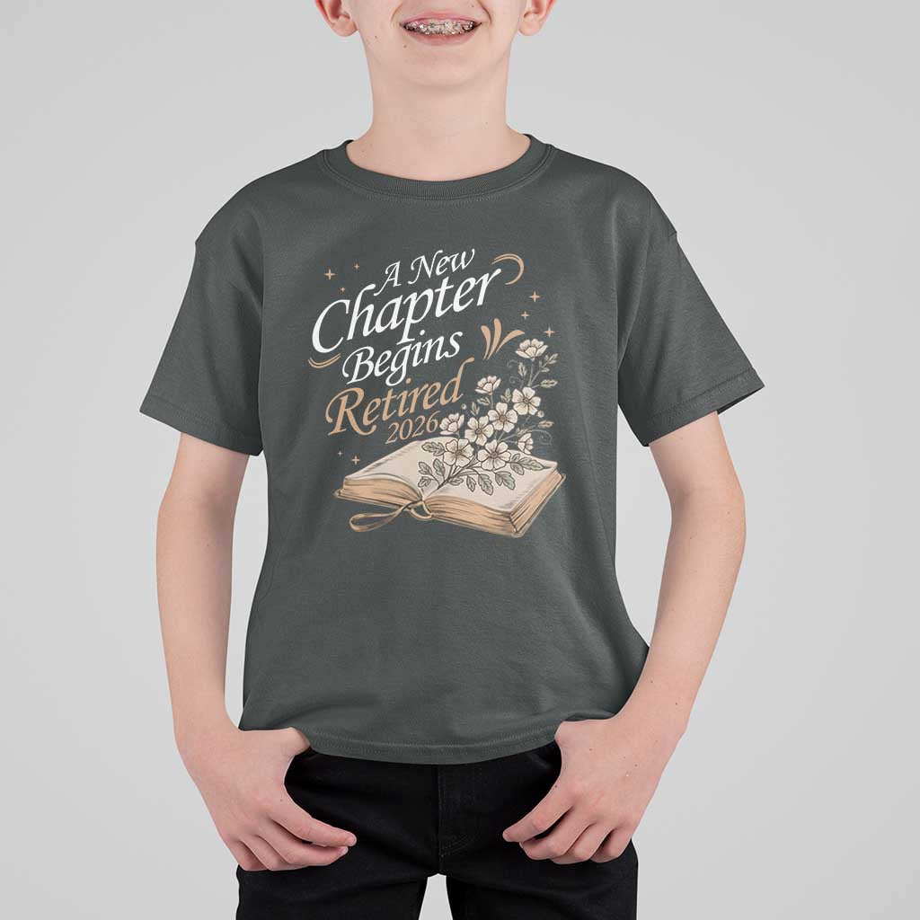 A New Chapter Begins Retired 2026 T Shirt For Kid Retired Teacher Floral Book - Wonder Print Shop