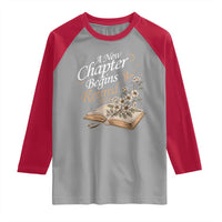 A New Chapter Begins Retired 2026 Raglan Shirt Retired Teacher Floral Book - Wonder Print Shop