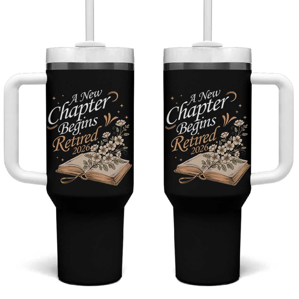A New Chapter Begins Retired 2026 Tumbler With Handle Retired Teacher Floral Book - Wonder Print Shop