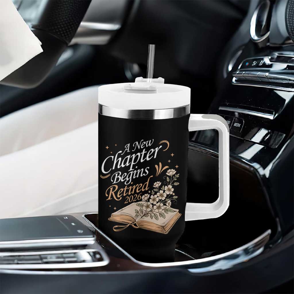 A New Chapter Begins Retired 2026 Tumbler With Handle Retired Teacher Floral Book - Wonder Print Shop