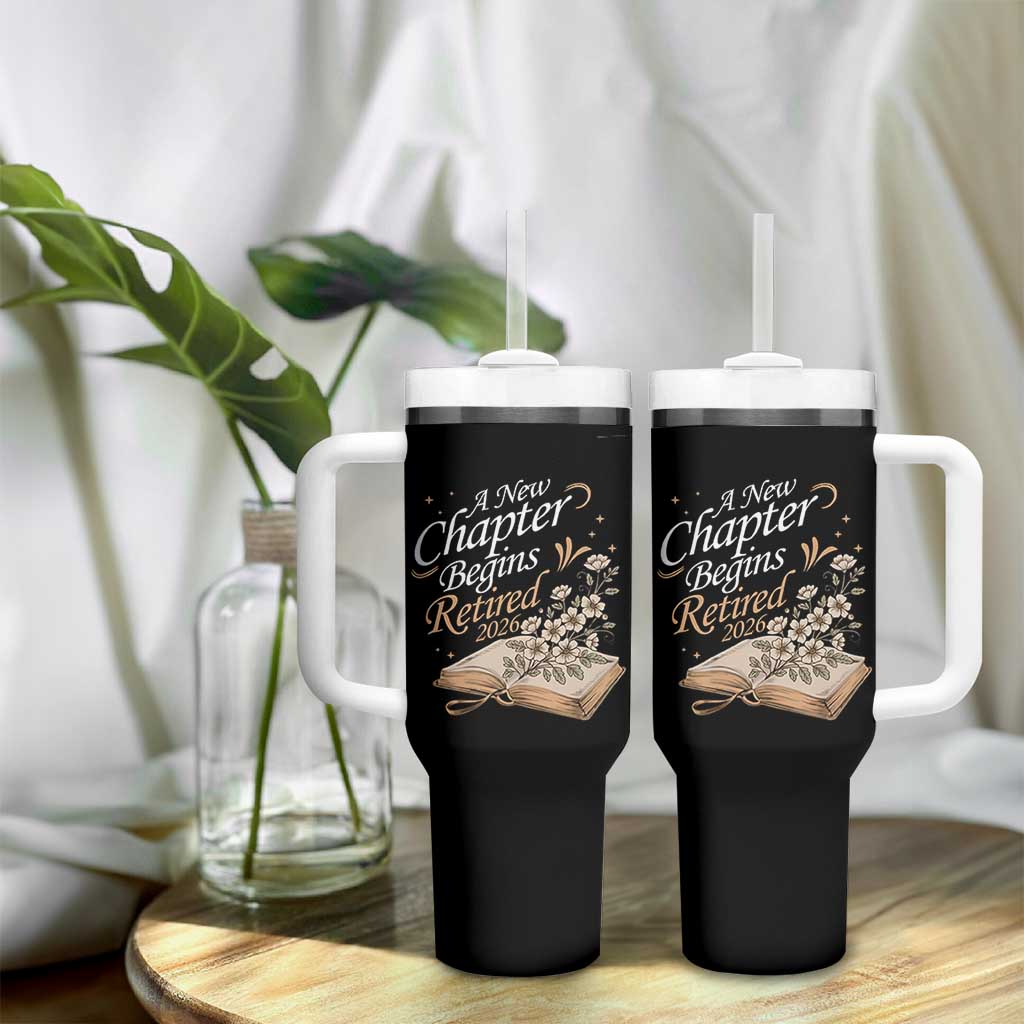 A New Chapter Begins Retired 2026 Tumbler With Handle Retired Teacher Floral Book - Wonder Print Shop