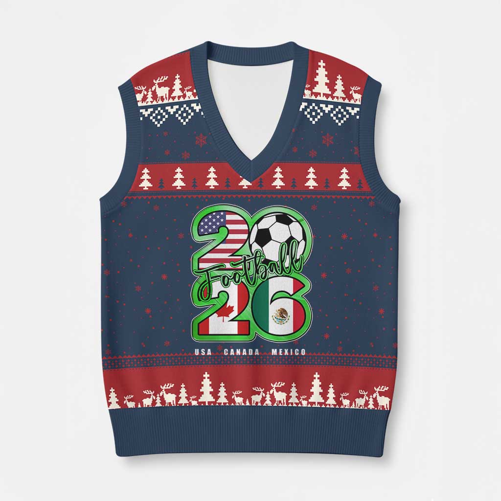 Soccer Football Lover V-Neck Knit Sweater Vest USA Canada Mexico Pride 26