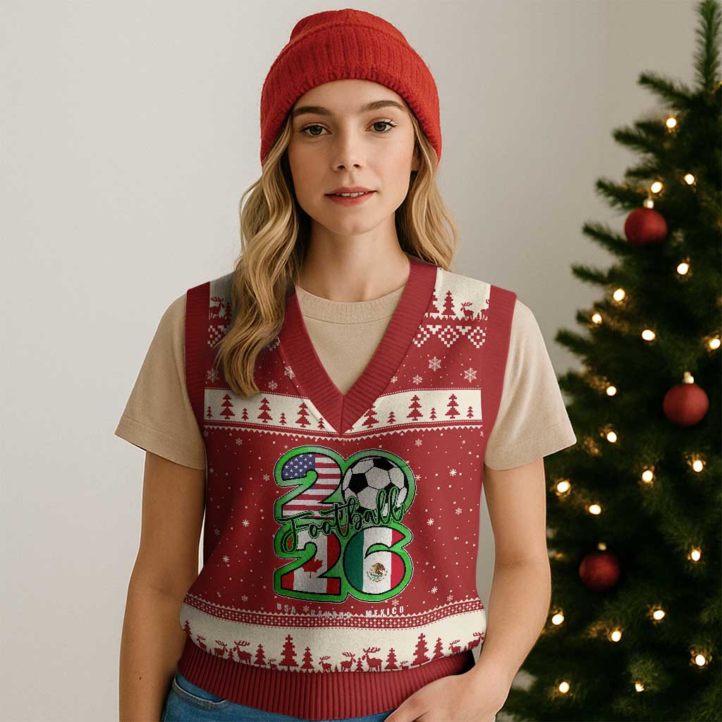 Soccer Football Lover V-Neck Knit Sweater Vest USA Canada Mexico Pride 26