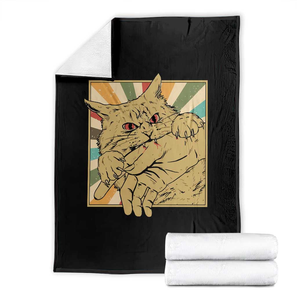 Funny Cat Bite Horror Anime Crazy Kitten Japanese Throw Blanket - Wonder Print Shop