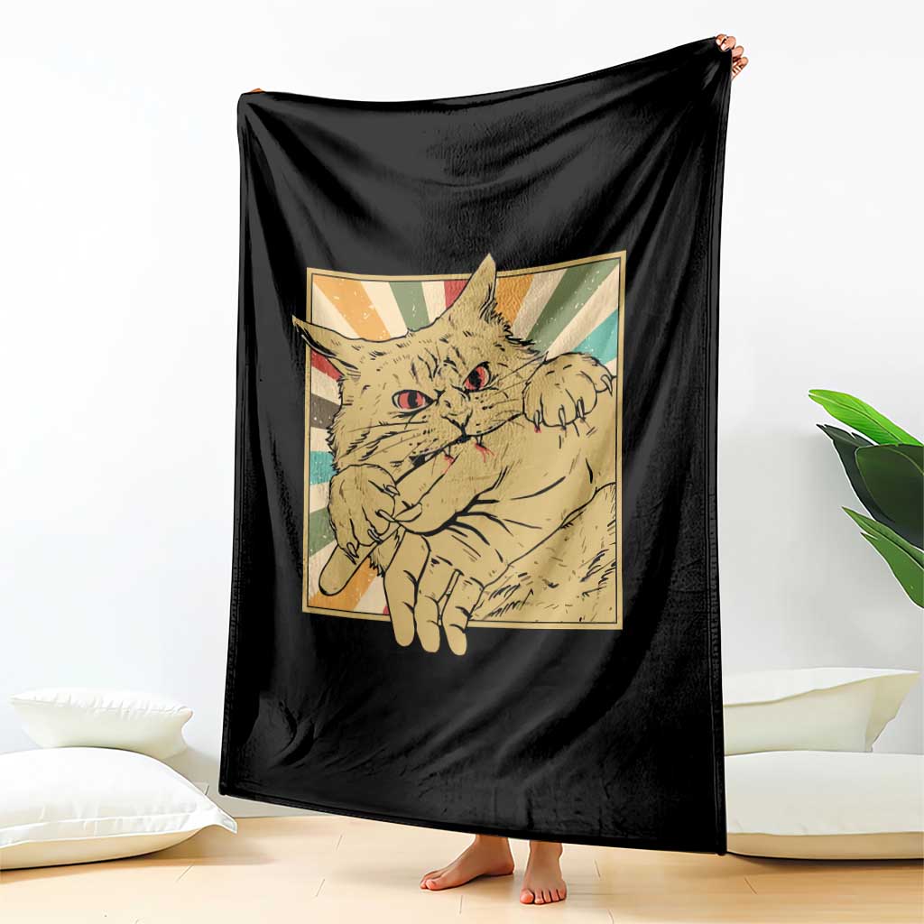 Funny Cat Bite Horror Anime Crazy Kitten Japanese Throw Blanket - Wonder Print Shop