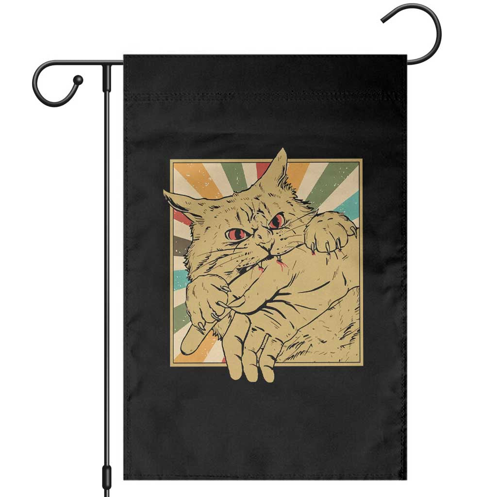 Funny Cat Bite Horror Anime Crazy Kitten Japanese Garden Flag - Wonder Print Shop