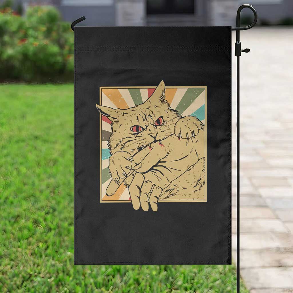 Funny Cat Bite Horror Anime Crazy Kitten Japanese Garden Flag - Wonder Print Shop