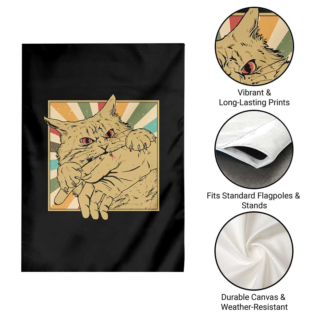 Funny Cat Bite Horror Anime Crazy Kitten Japanese Garden Flag - Wonder Print Shop