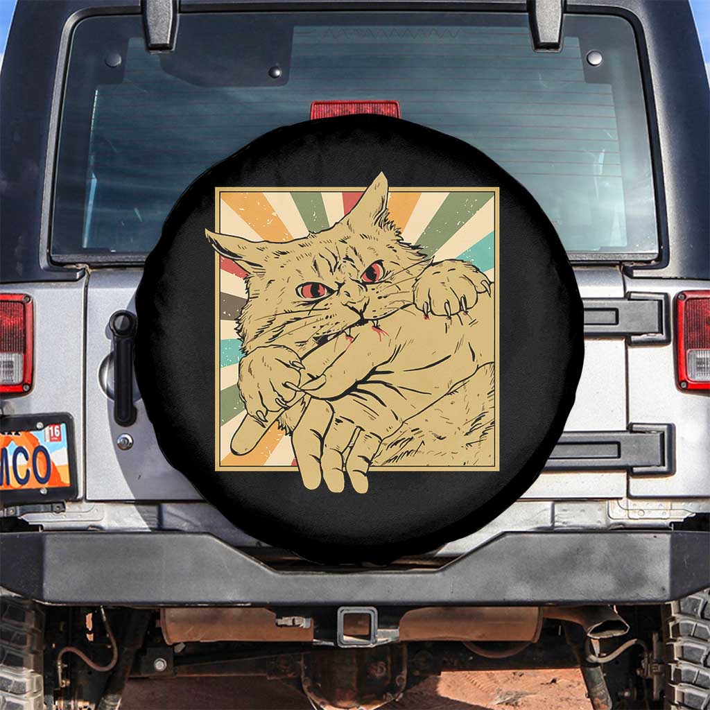 Funny Cat Bite Horror Anime Crazy Kitten Japanese Spare Tire Cover - Wonder Print Shop