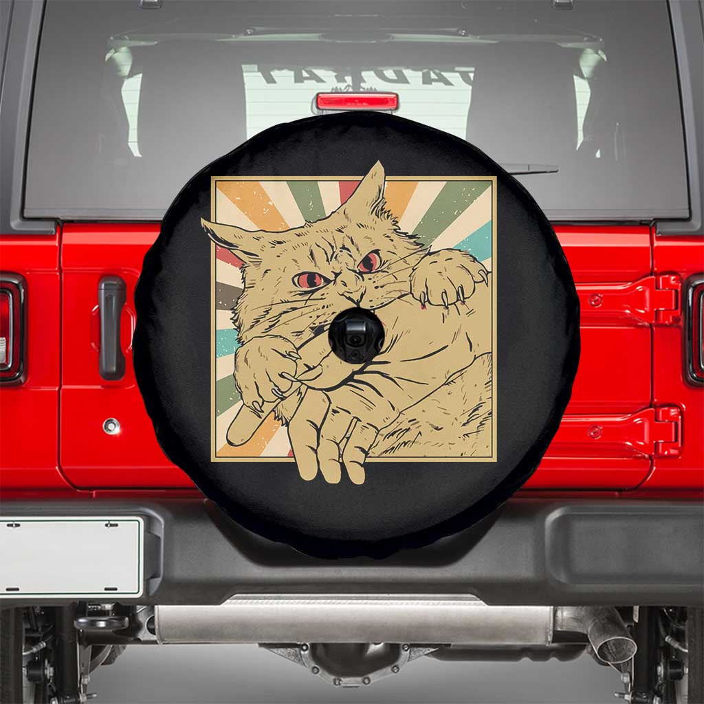 Funny Cat Bite Horror Anime Crazy Kitten Japanese Spare Tire Cover - Wonder Print Shop