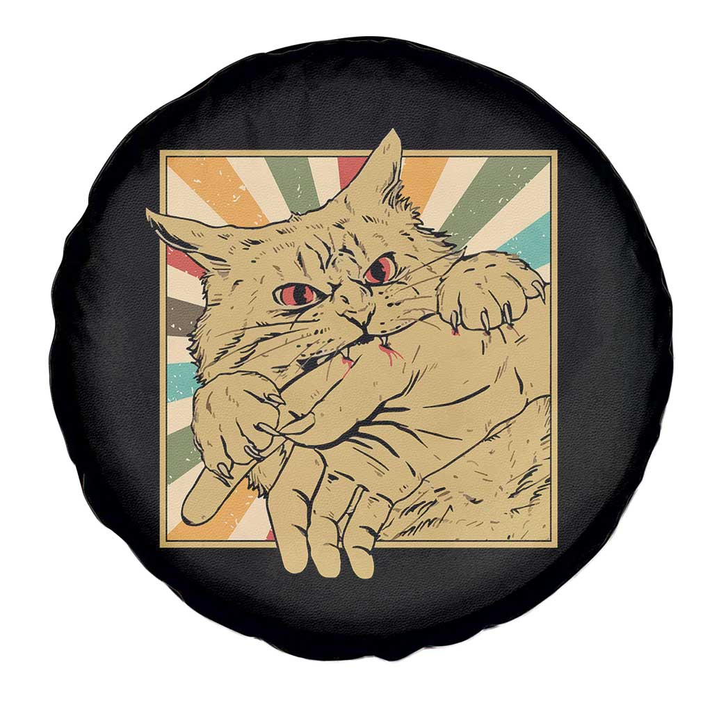 Funny Cat Bite Horror Anime Crazy Kitten Japanese Spare Tire Cover - Wonder Print Shop