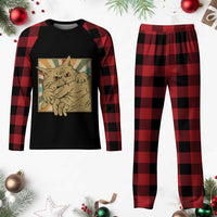 Funny Cat Bite Horror Anime Crazy Kitten Japanese Plaid Pajama Set - Wonder Print Shop