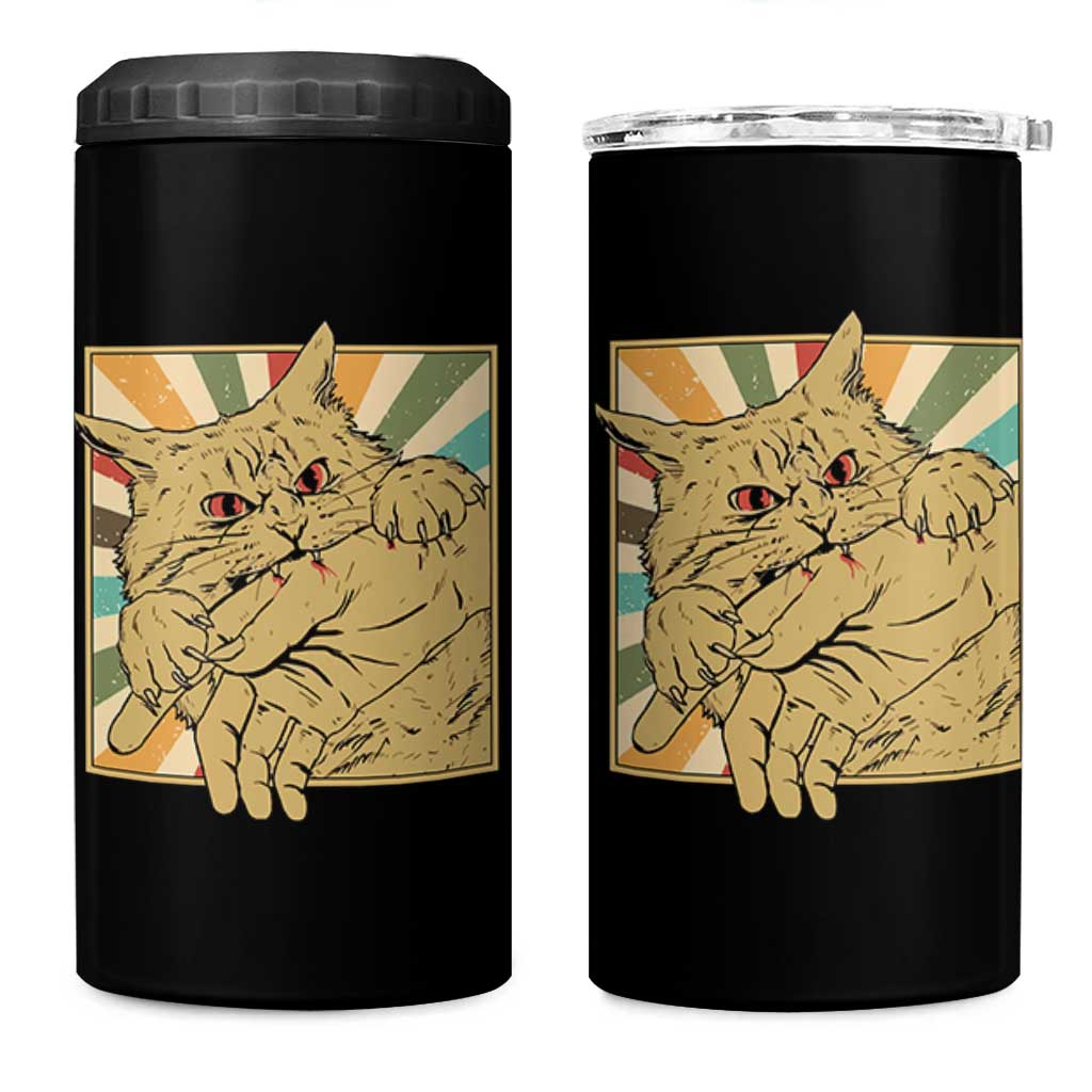 Funny Cat Bite Horror Anime Crazy Kitten Japanese 4 in 1 Can Cooler Tumbler - Wonder Print Shop