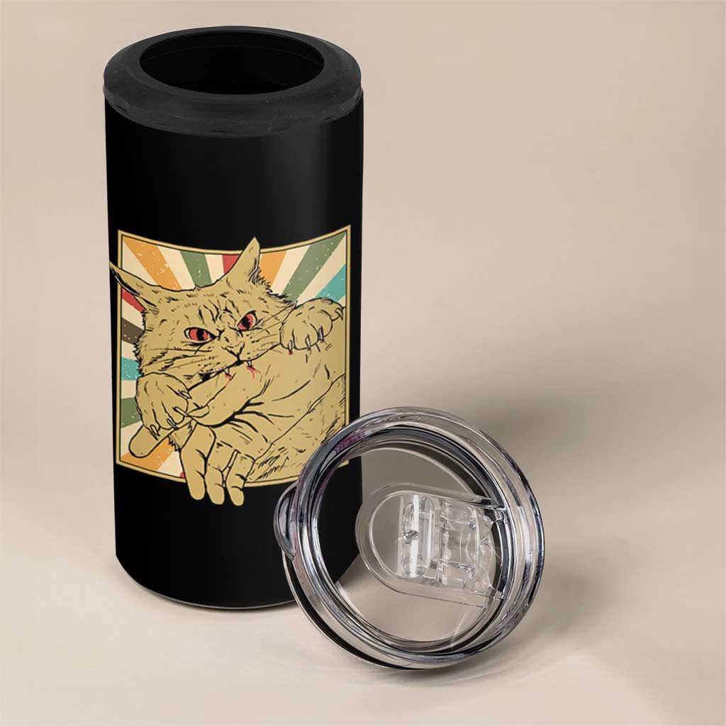 Funny Cat Bite Horror Anime Crazy Kitten Japanese 4 in 1 Can Cooler Tumbler - Wonder Print Shop