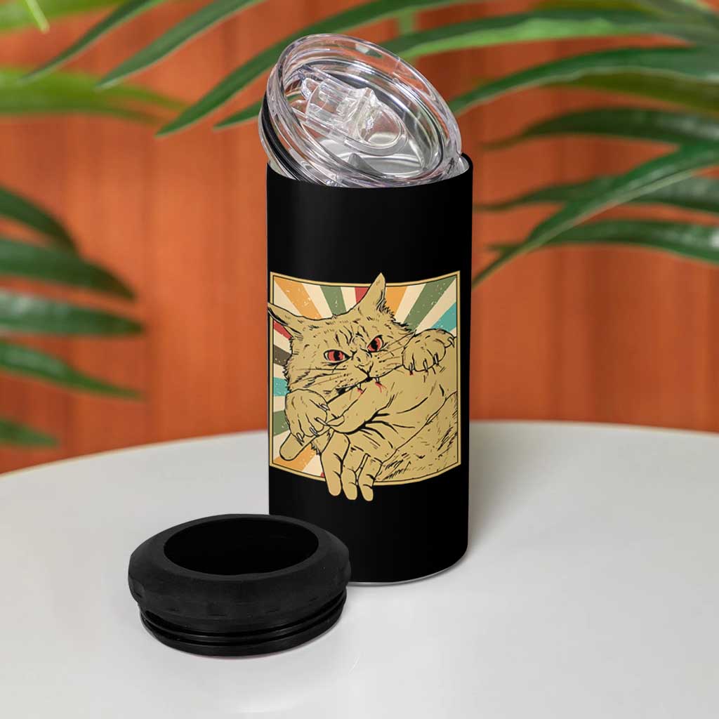 Funny Cat Bite Horror Anime Crazy Kitten Japanese 4 in 1 Can Cooler Tumbler - Wonder Print Shop