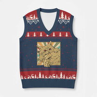 Funny Cat Bite Horror Anime Crazy Kitten Japanese V-Neck Knit Sweater Vest - Wonder Print Shop