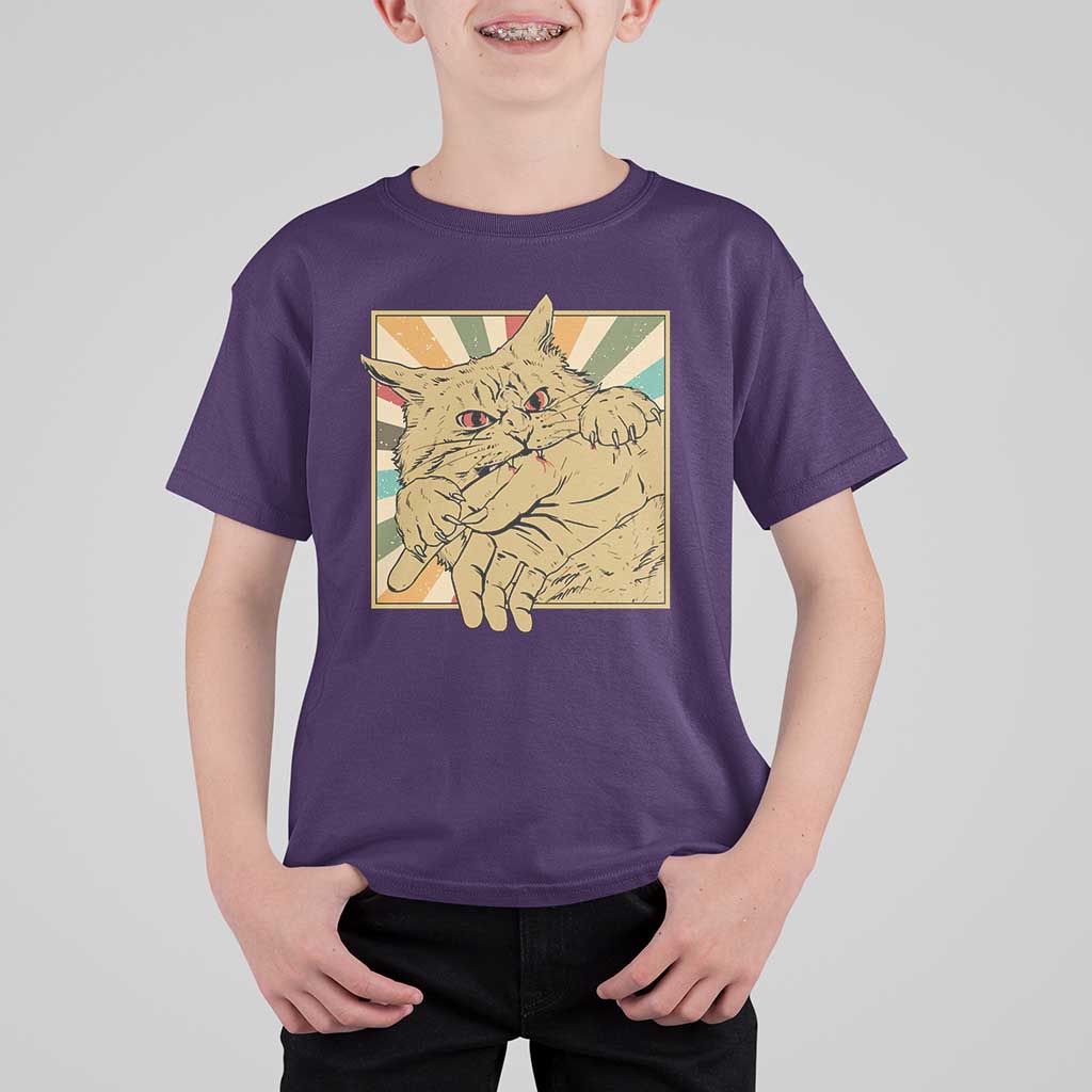 Funny Cat Bite Horror Anime Crazy Kitten Japanese T Shirt For Kid - Wonder Print Shop