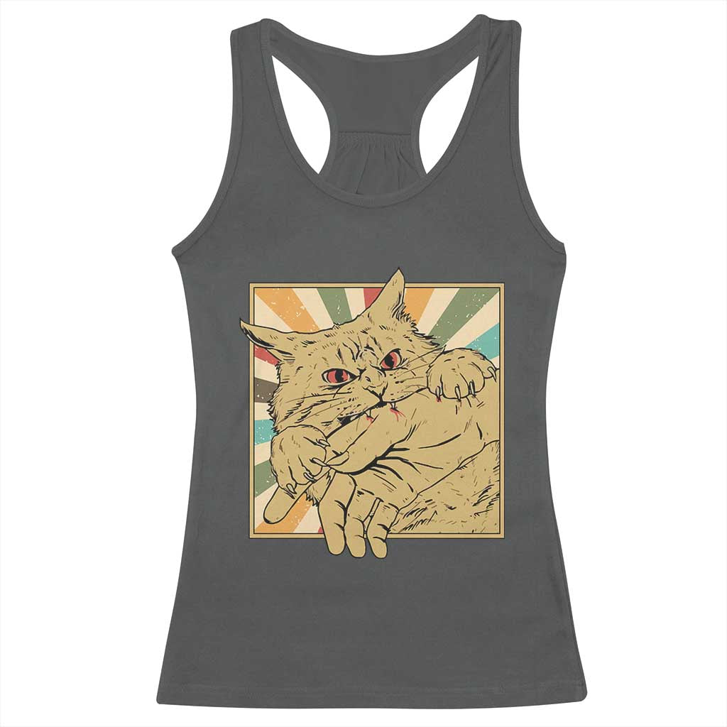 Funny Cat Bite Horror Anime Crazy Kitten Japanese Racerback Tank Top - Wonder Print Shop