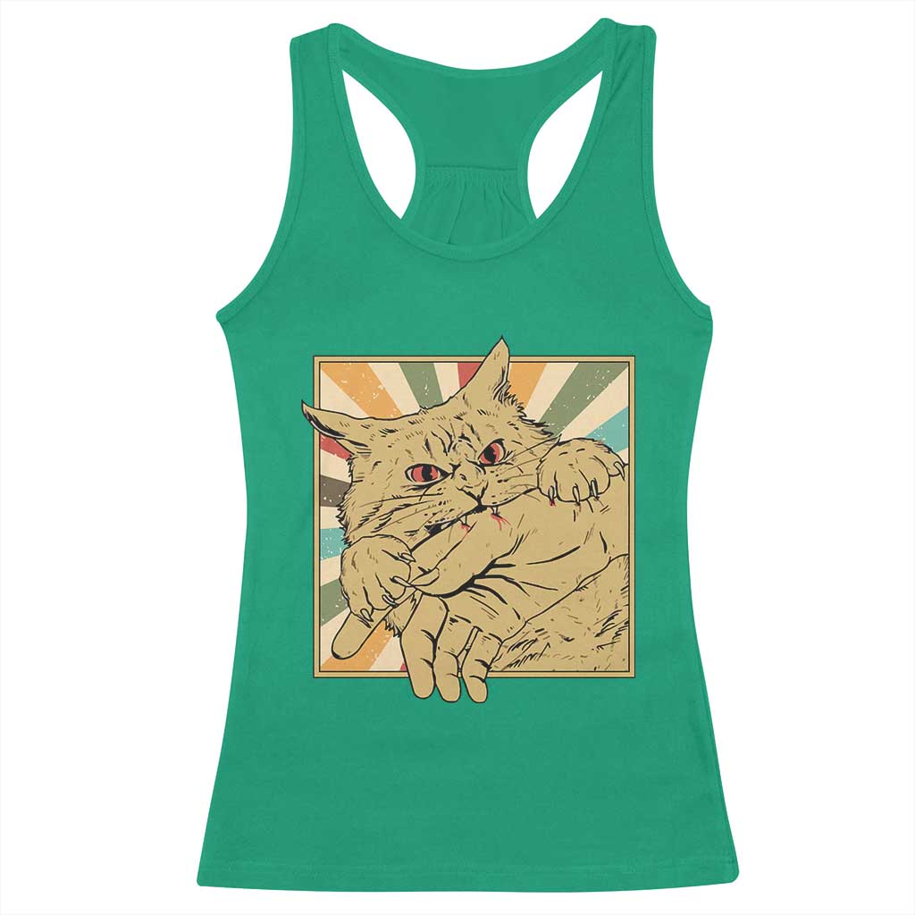 Funny Cat Bite Horror Anime Crazy Kitten Japanese Racerback Tank Top - Wonder Print Shop