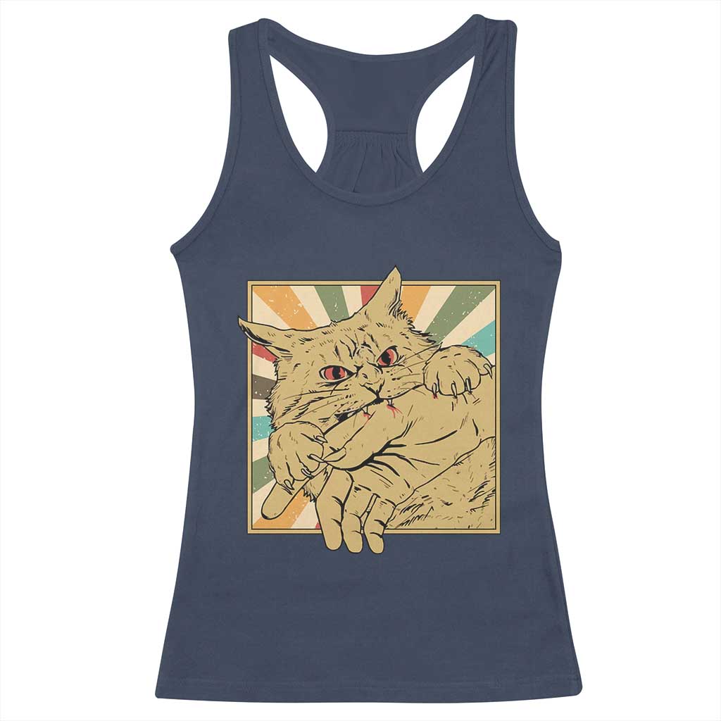 Funny Cat Bite Horror Anime Crazy Kitten Japanese Racerback Tank Top - Wonder Print Shop