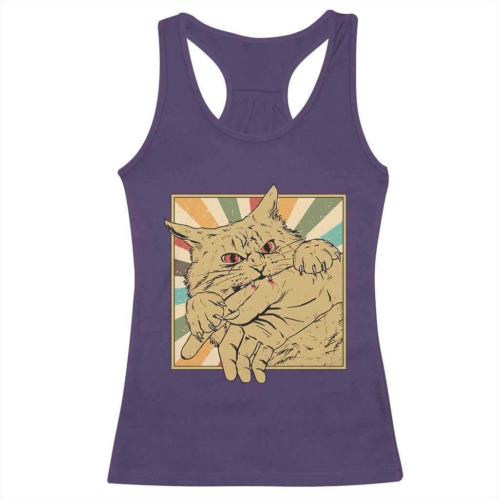 Funny Cat Bite Horror Anime Crazy Kitten Japanese Racerback Tank Top - Wonder Print Shop