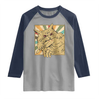 Funny Cat Bite Horror Anime Crazy Kitten Japanese Raglan Shirt - Wonder Print Shop