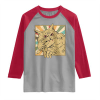 Funny Cat Bite Horror Anime Crazy Kitten Japanese Raglan Shirt - Wonder Print Shop