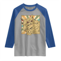 Funny Cat Bite Horror Anime Crazy Kitten Japanese Raglan Shirt - Wonder Print Shop