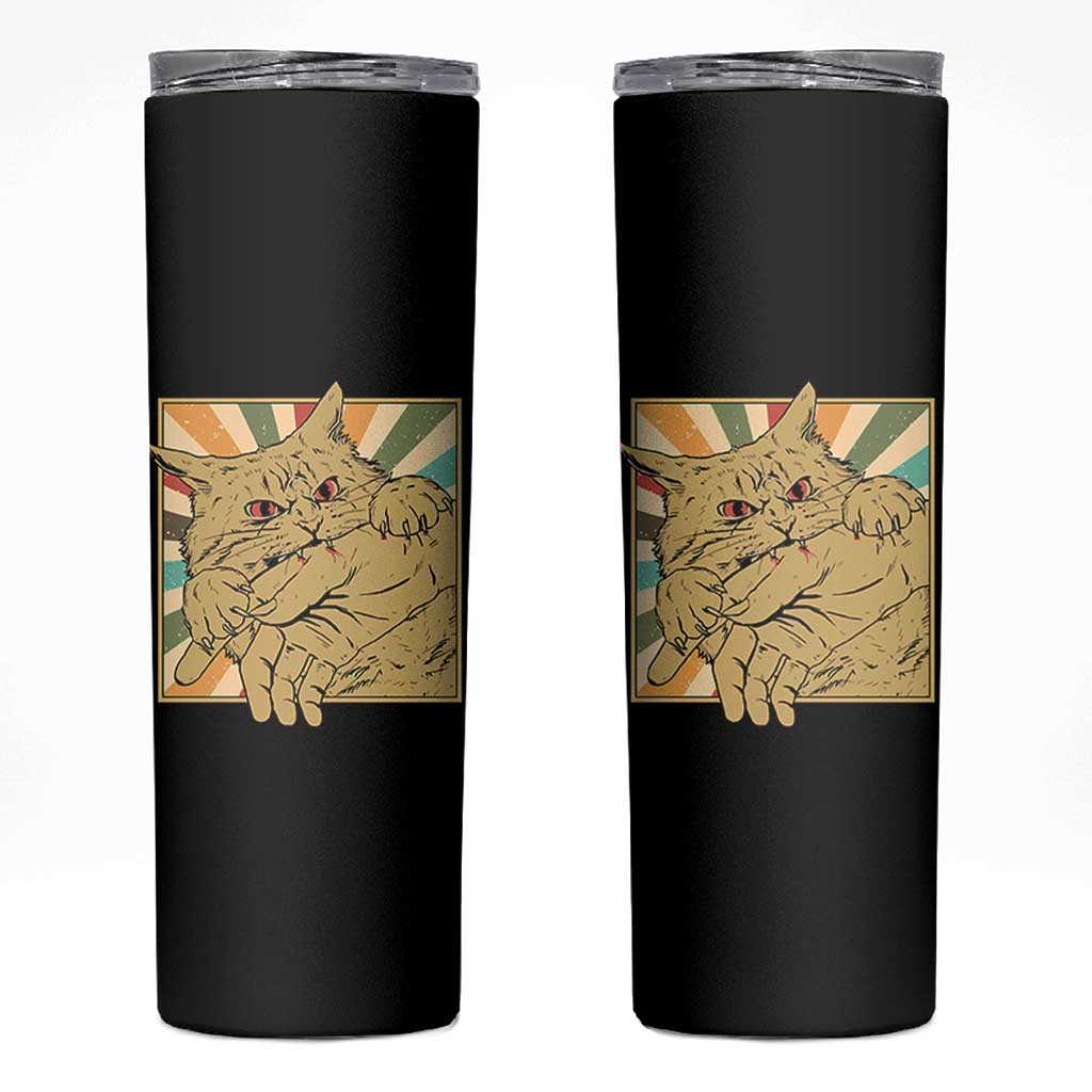Funny Cat Bite Horror Anime Crazy Kitten Japanese Skinny Tumbler - Wonder Print Shop