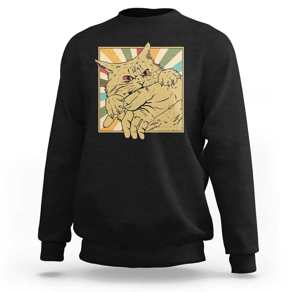 Funny Cat Bite Horror Anime Crazy Kitten Japanese Sweatshirt - Wonder Print Shop