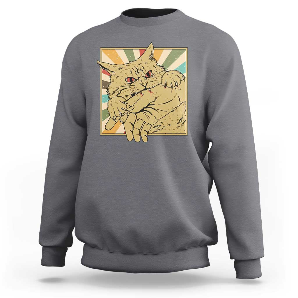 Funny Cat Bite Horror Anime Crazy Kitten Japanese Sweatshirt - Wonder Print Shop