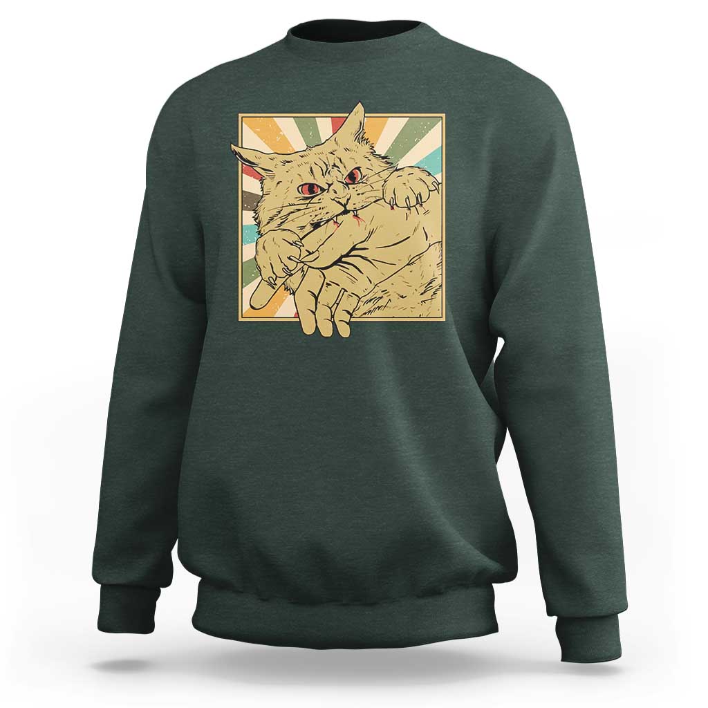 Funny Cat Bite Horror Anime Crazy Kitten Japanese Sweatshirt - Wonder Print Shop