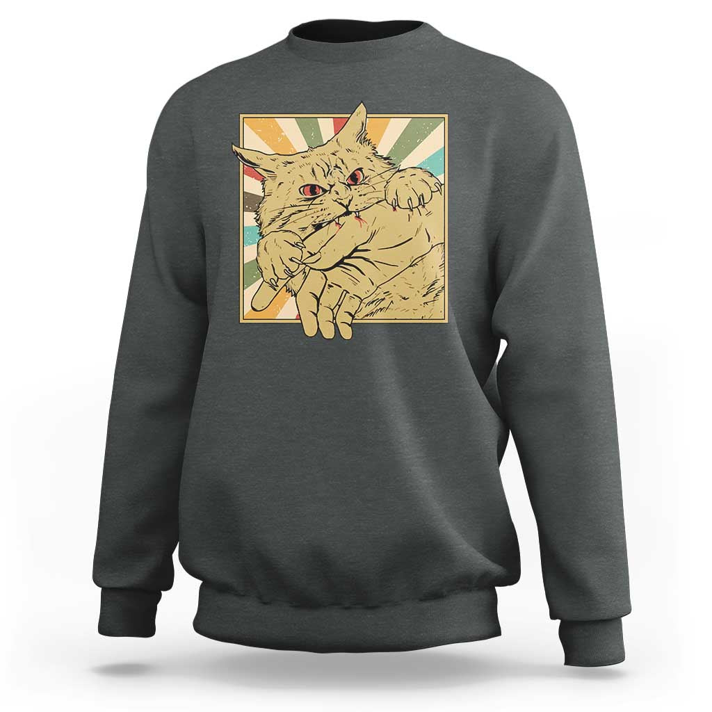 Funny Cat Bite Horror Anime Crazy Kitten Japanese Sweatshirt - Wonder Print Shop