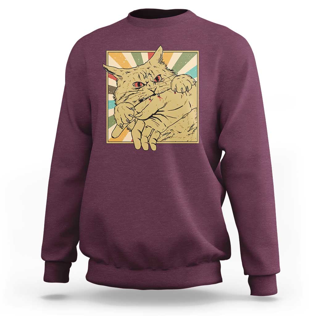 Funny Cat Bite Horror Anime Crazy Kitten Japanese Sweatshirt - Wonder Print Shop