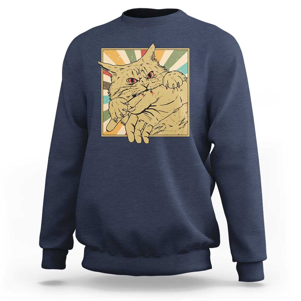Funny Cat Bite Horror Anime Crazy Kitten Japanese Sweatshirt - Wonder Print Shop