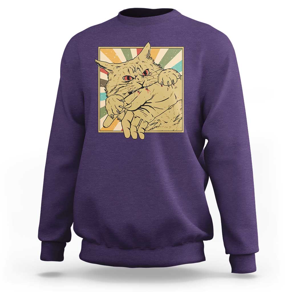 Funny Cat Bite Horror Anime Crazy Kitten Japanese Sweatshirt - Wonder Print Shop