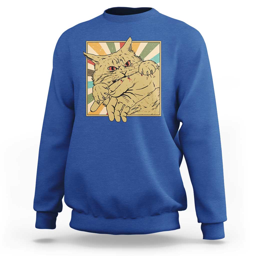 Funny Cat Bite Horror Anime Crazy Kitten Japanese Sweatshirt - Wonder Print Shop