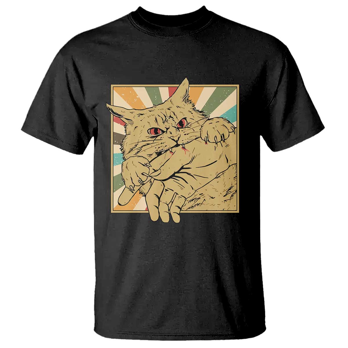 Funny Cat Bite Horror Anime Crazy Kitten Japanese T Shirt - Wonder Print Shop