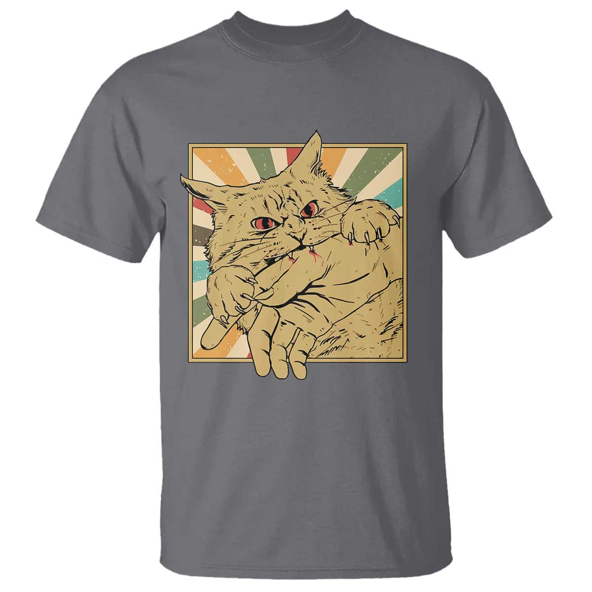 Funny Cat Bite Horror Anime Crazy Kitten Japanese T Shirt - Wonder Print Shop